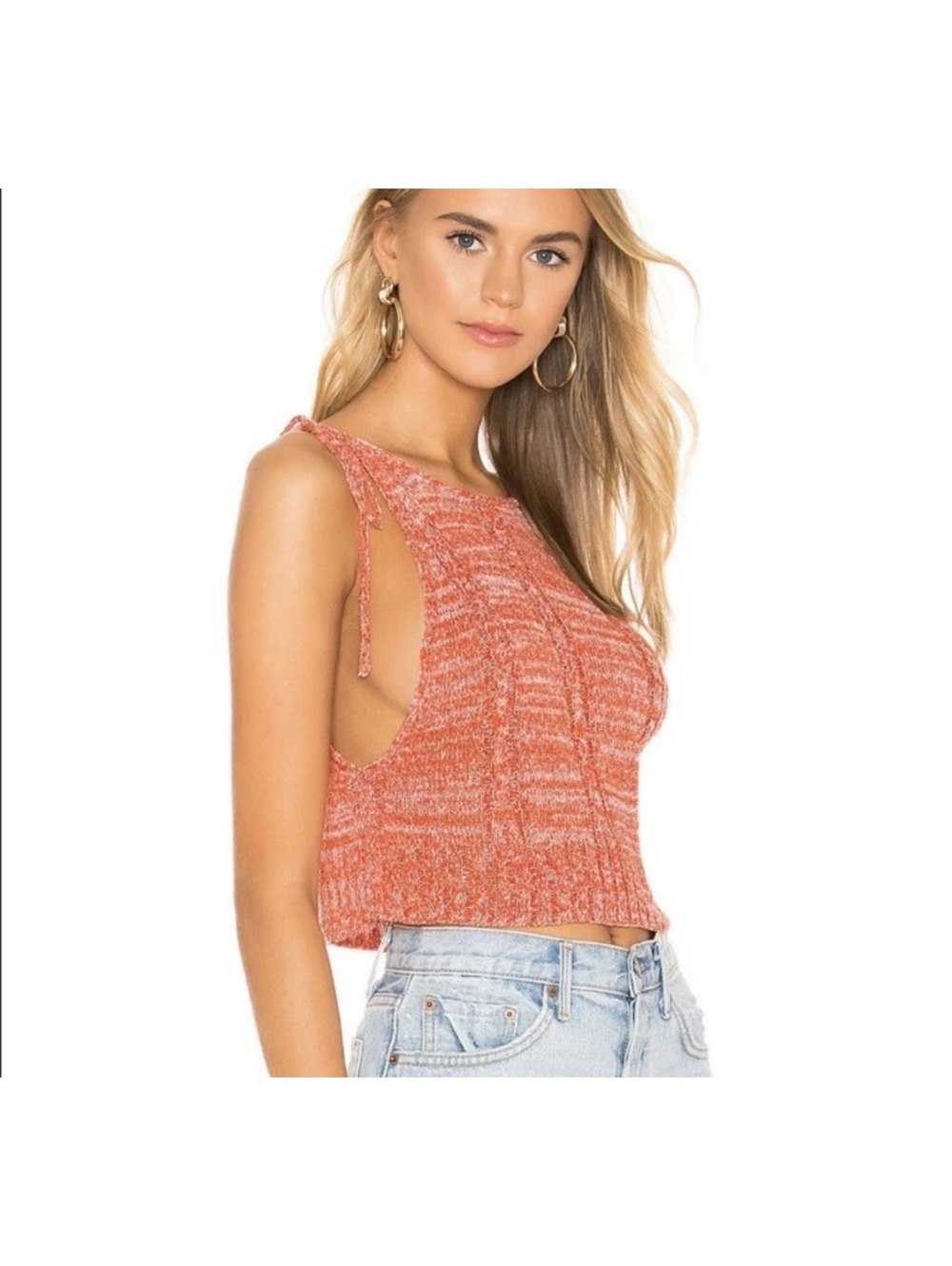 Free People Bombshell Open Knit Tank Size xs Capri Orange